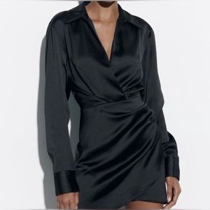 Zara Black Short Satin Dress.